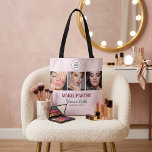 Blush Pink Script Logo Photo Makeup Studio<br><div class="desc">Makeup Studio Swag Bag - Blush Pink Black Script Font Your Logo Here 3 Photo Makeup Business Customer loyalty bag with name and social media handle.</div>