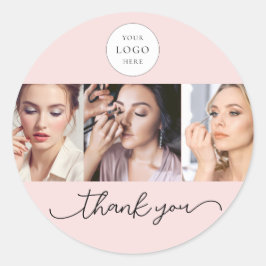 Blush Pink Script Logo Photo Makeup Thank You Runder Aufkleber