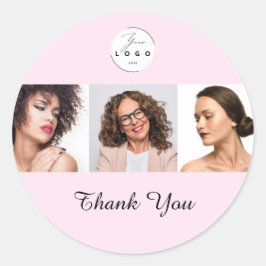 Blush Pink Script Logo Photo Makeup Thank You Runder Aufkleber