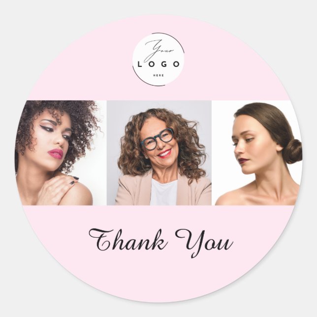 Blush Pink Script Logo Photo Makeup Thank You Runder Aufkleber (Vorderseite)