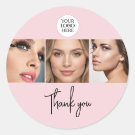 Blush Pink Script Logo Photo Makeup Thank You Runder Aufkleber