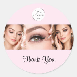 Blush Pink Script Logo Photo Makeup Thank You Runder Aufkleber