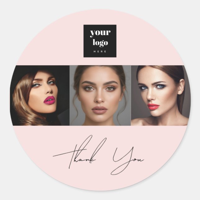 Blush Pink Script Logo Photo Makeup Thank You Runder Aufkleber (Vorderseite)