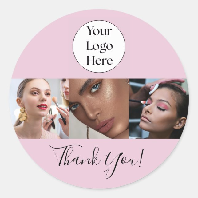 Blush Pink Script Logo Photo Makeup Thank You Runder Aufkleber (Vorderseite)