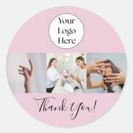 Blush Pink Script Logo Photo Nail Salon Thank You Runder Aufkleber