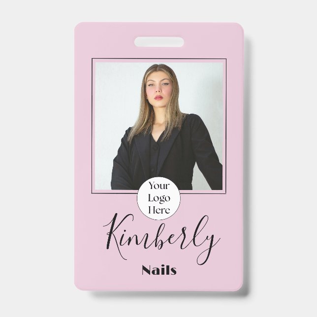 Blush Pink Script Logo Photo Nails Ausweis (Vorderseite)