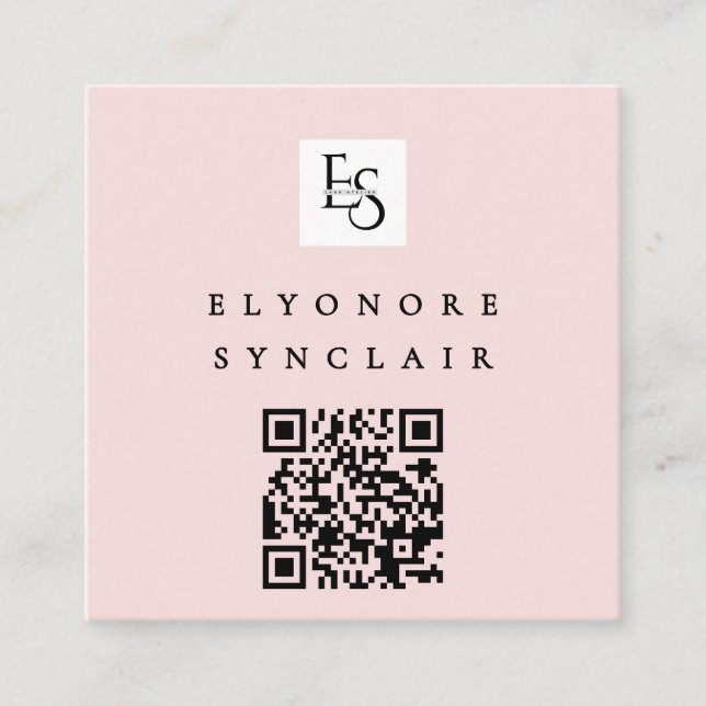 Blush Pink Script Logo QR Code Lashes Quadratische Visitenkarte (Vorderseite)