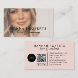 Blush Pink Script Logo QR Code Photo Business Card Visitenkarte