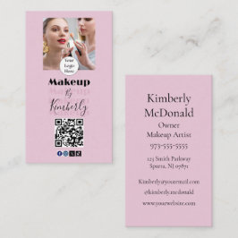 Blush Pink Script Logo QR Code Photo Makeup Visitenkarte