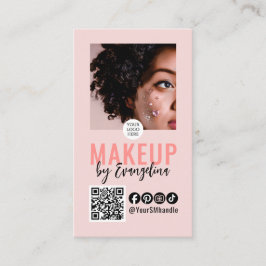 Blush Pink Script Logo QR Code Photo Makeup Visitenkarte