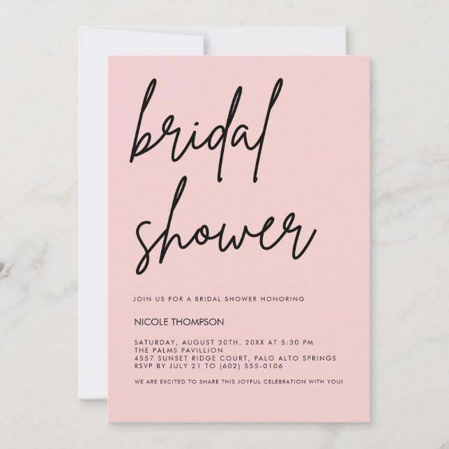 Blush Pink Script Modern Bridal Shower Invitation  Einladung (Vorderseite)
