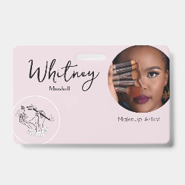 Blush Pink Script Photo Logo Makeup Artist Name  Ausweis