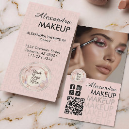 Blush Pink Script QR Code Photo Makeup Visitenkarte