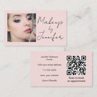 Blush Pink Script Social Icon QR Code Photo Makeup Visitenkarte