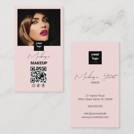 Blush Pink Script Social Icon QR Code Photo Makeup Visitenkarte