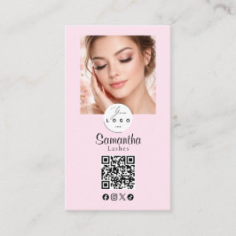 Blush Pink Script Social Icon QR Code Photo Makeup Visitenkarte