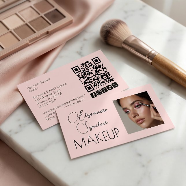 Blush Pink Script Social Icon QR Code Photo Makeup Visitenkarte (Von Creator hochgeladen)