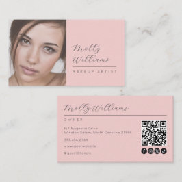 Blush Pink Script Social Icon QR Code Photo Makeup Visitenkarte
