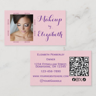 Blush Pink Script Social Icon QR Code Photo Makeup Visitenkarte