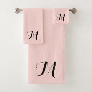 Blush Pink Script Typografy Monogram Initial Badhandtuch Set