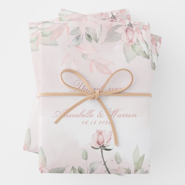 Blush Pink Secret Garden Rose Vielen Dank Geschenkpapier Set (Beispiel)