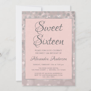 Blush Pink & Silver Confetti Sweet 16 Geburtstag Einladung