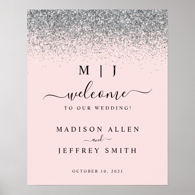 Blush Pink & Silver Glitzer Begrüßungszeichen Poster (Vorne)
