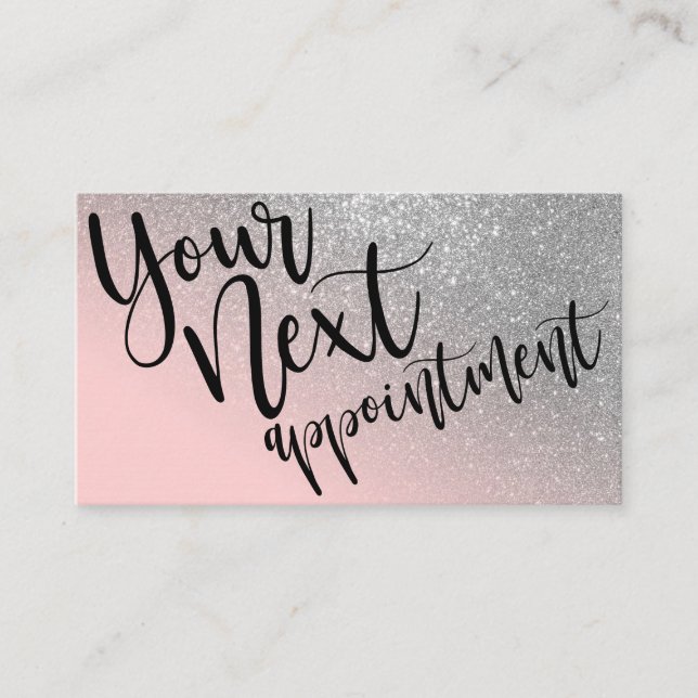 Blush Pink Silver Glitzer Gradient Typografie Terminkarte (Vorderseite)