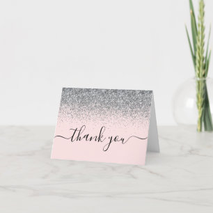 Blush Pink & Silver Glitzer Hochzeit Danke Karte