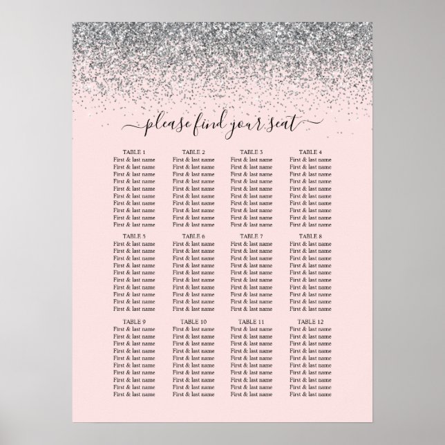 Blush Pink & Silver Glitzer Hochzeitskarte Poster (Vorne)