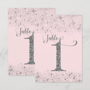 Blush Pink Silver Glitzer Tischnummern Nummer 1