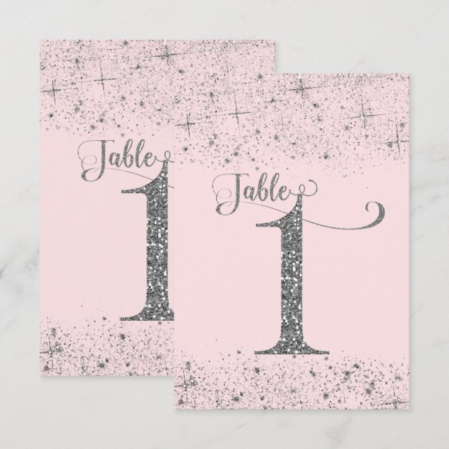 Blush Pink Silver Glitzer Tischnummern Nummer 1 (Vorne/Hinten)