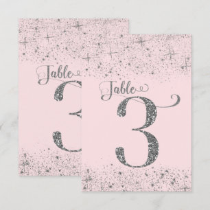 Blush Pink Silver Glitzer Tischnummern Nummer 3