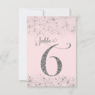 Blush Pink Silver Glitzer Tischnummern Nummer 6