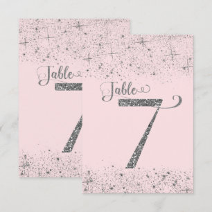 Blush Pink Silver Glitzer Tischnummern Nummer 7