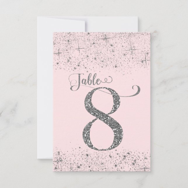 Blush Pink Silver Glitzer Tischnummern Nummer 8 (Vorderseite)