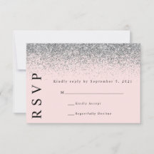 Blush Pink & Silver Glitzer Wedding RSVP Card