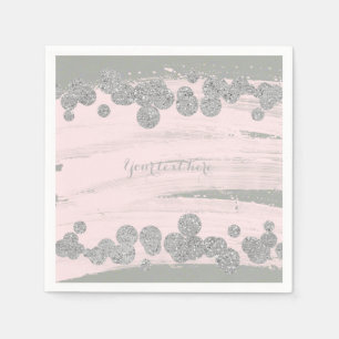 Blush Pink Silver & Grau Sparkle Dots Glam Party Serviette