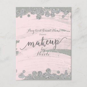 Blush Pink Silver & Gray Sparkle Dots Makeup Ereig Ankündigungspostkarte