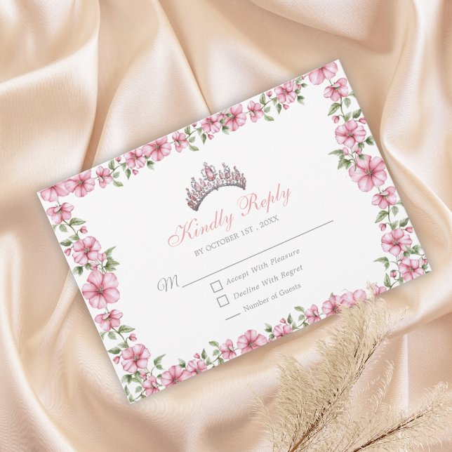 Blush Pink Silver Mis Quince Glitter Quinceañera RSVP Karte (Von Creator hochgeladen)