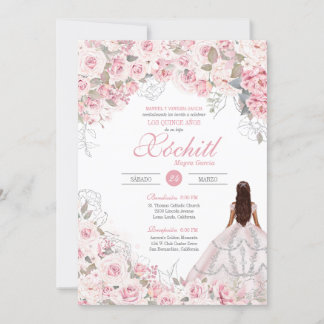 Blush Pink Silver Rose Blossom Elegantes Quinceane Einladung