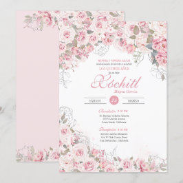 Blush Pink Silver Rose Garten Blossom Quinceanera Einladung