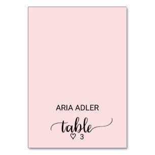 Blush Pink Simple Calligraphy Escort-Platzkarten Tischnummer