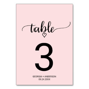 Blush Pink Simple Calligraphy Wedding Tischnummer