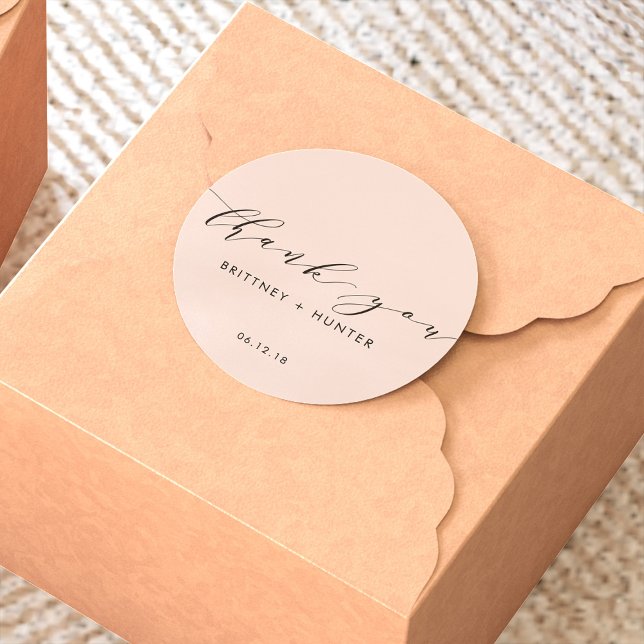 Blush Pink Simple Elegant Danke Hochzeit Runder Aufkleber (Von Creator hochgeladen)