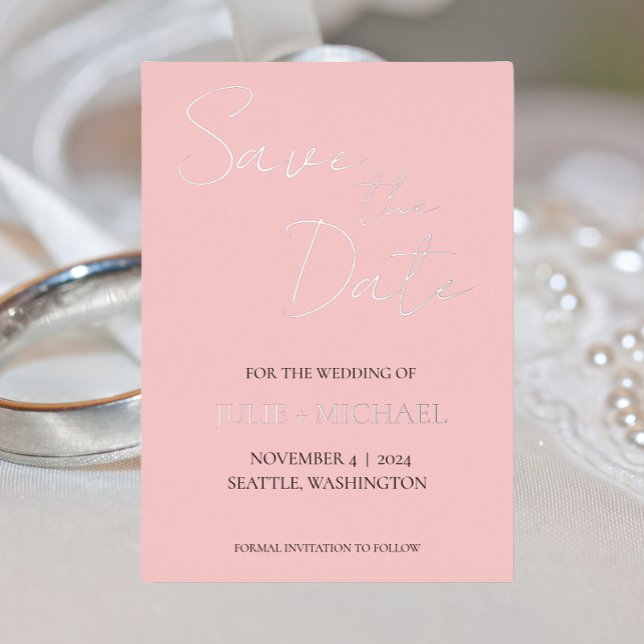 Blush Pink Simple Style Wedding Save the Date Folieneinladung (In Situ Wedding)