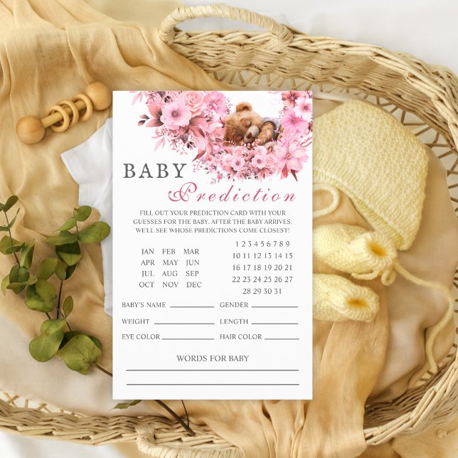 Blush Pink Sleeping Bear Baby Predictions Card Flyer (Von Creator hochgeladen)