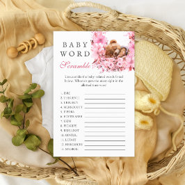 Blush Pink Sleeping Bear Baby Word Scramble Spiel Flyer