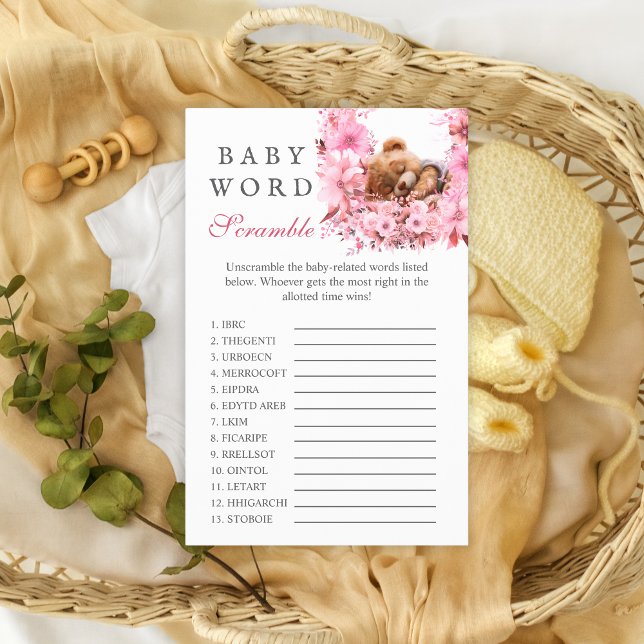Blush Pink Sleeping Bear Baby Word Scramble Spiel Flyer (Von Creator hochgeladen)