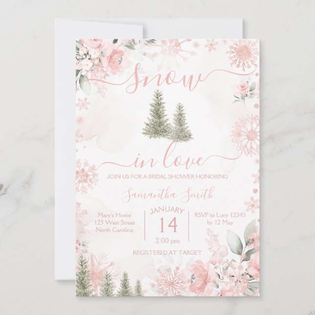 Blush Pink Snow in Love Snowflake Bridal Shower Einladung (Vorderseite)